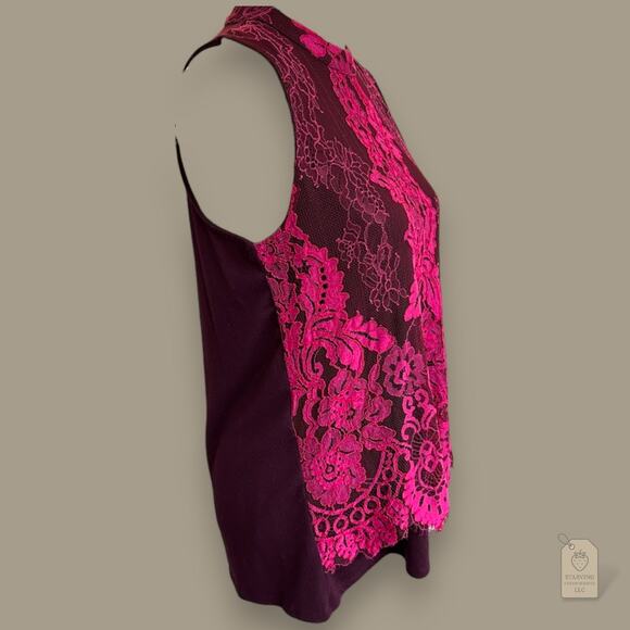 Maurices Burgundy & Hot Pink Floral Lace Sleeveless Top - Women’s M - Picture 3 of 7